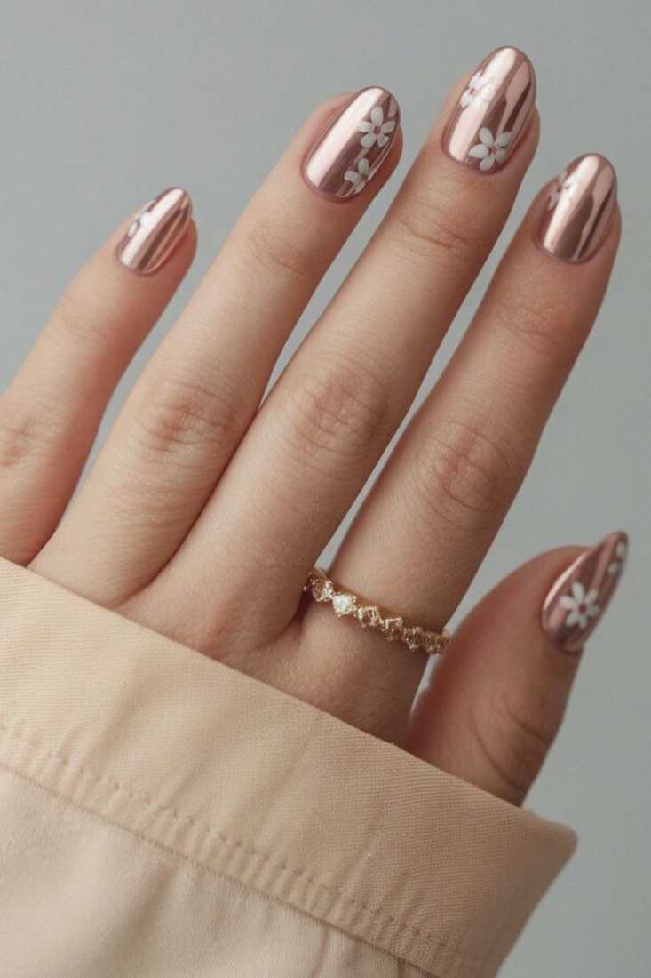 Short rose chrome nails